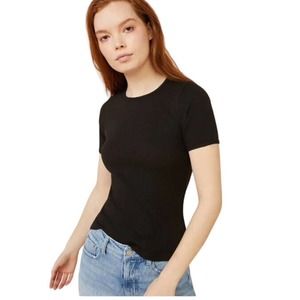 Free Assembly Women's Ribbed Crewneck Short Sleeves T-Shirt Black Size Small